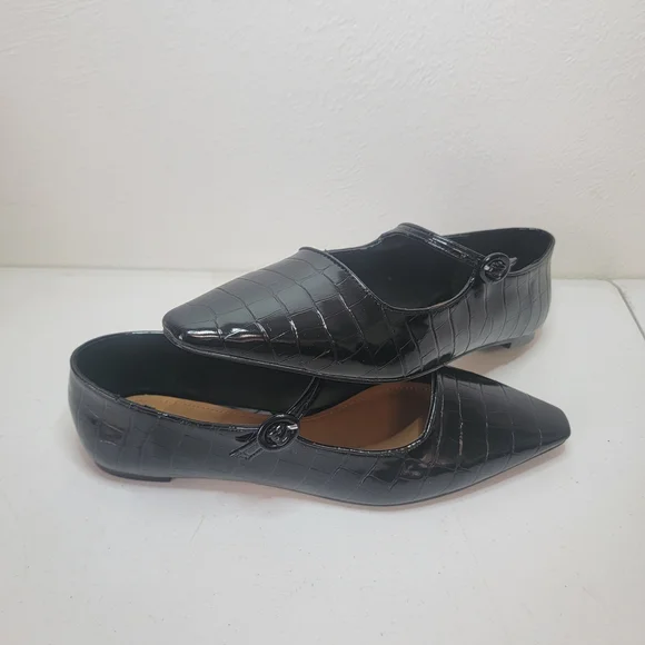 Who What Wear Black Crocodile Flats - Picture 1 of 5